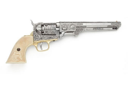 M1851 Navy Pistol - Silver Finish - Engraved Ivory grips - Non-Firing